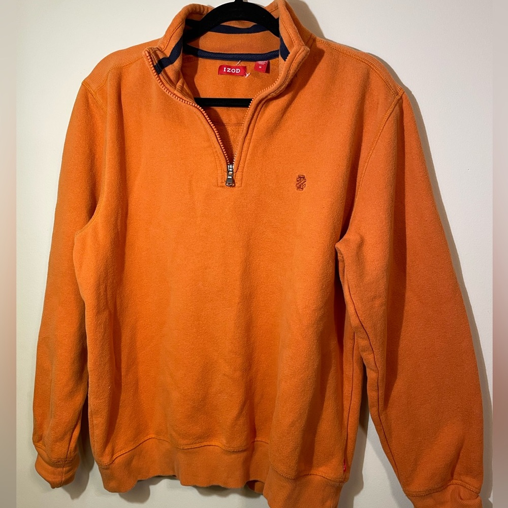 IZOD Sweatshirt Men’s Medium 1/4 Zip Burnt‎ Orange cotton blend ribbed shoulders